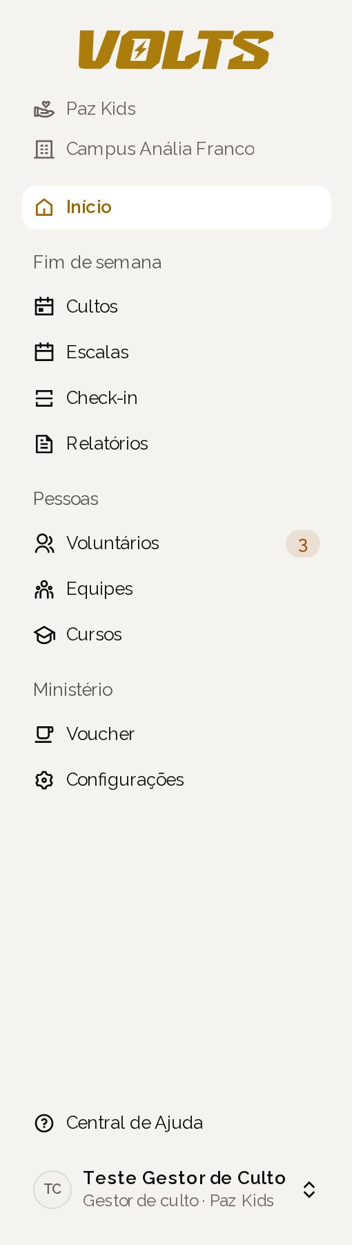 Menu do Volts
